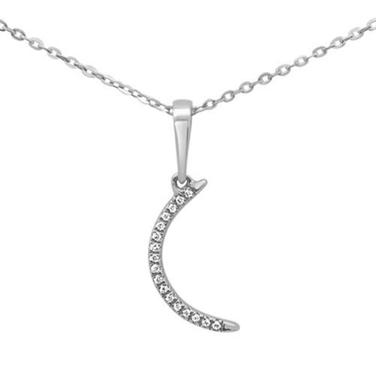 Muse Jewelry .03ct 14K White Gold Crescent Moon Diamond Pendant Necklace 18" Chain