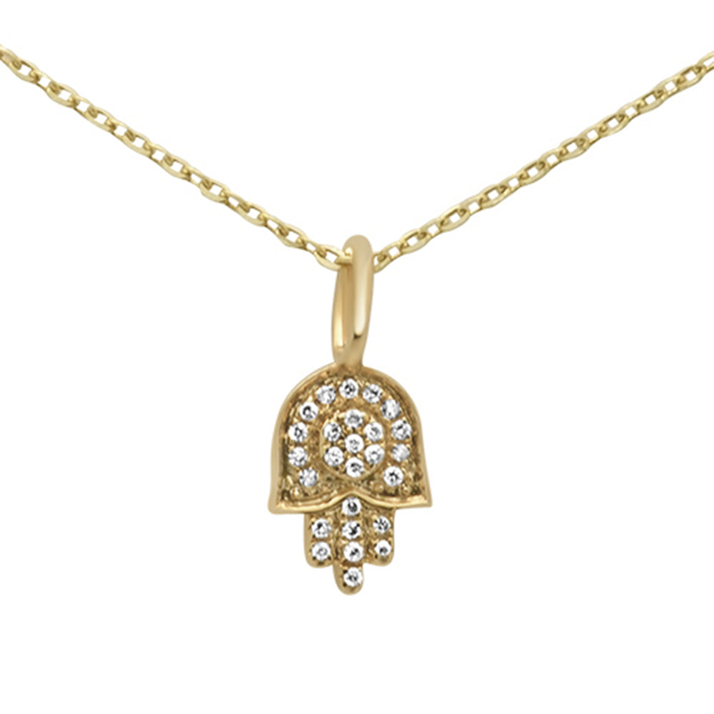 Muse Jewelry .05ct 14KT Yellow Gold Diamond Hand of Hamsa Pendant Necklace 18"