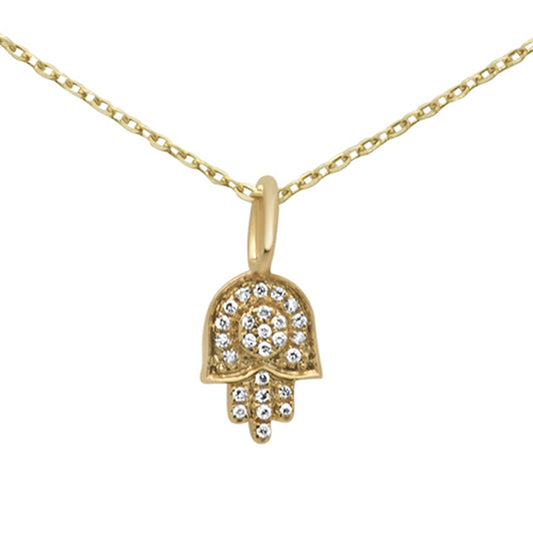 Muse Jewelry .05ct 14KT Yellow Gold Diamond Hand of Hamsa Pendant Necklace 18"