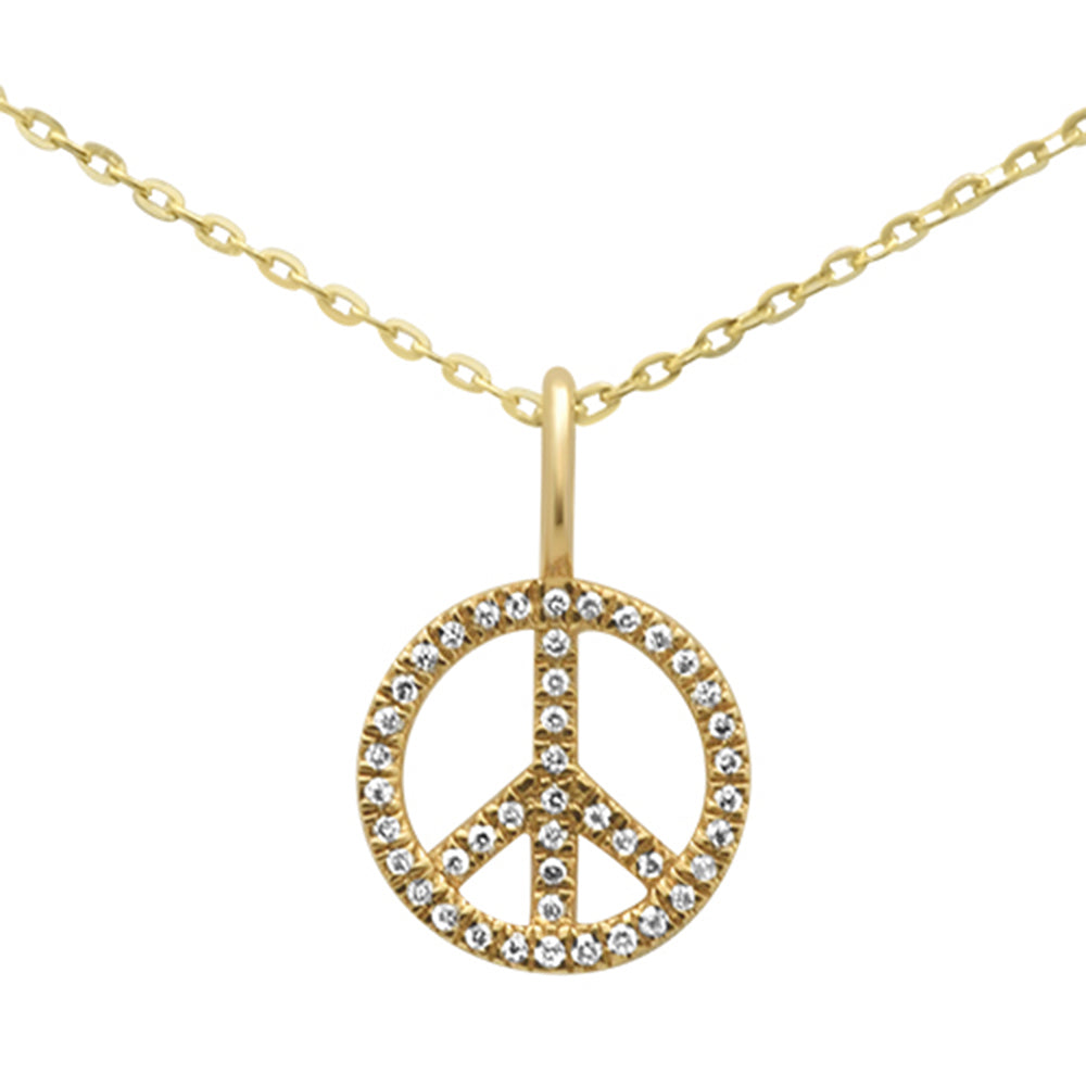 Muse Jewelry .07ct 14KT Yellow Gold Diamond Peace Sign Pendant Necklace 18"