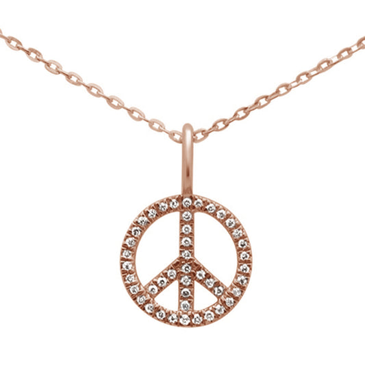 Muse Jewelry .08ct 14K Rose Gold Diamond Peace Sign Pendant Necklace 16+2" Ext