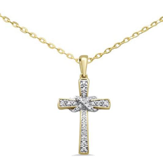 Muse Jewelry .11ct G SI 10kt Yellow Gold Diamond Infinity Cross Pendant 18" Long Chain