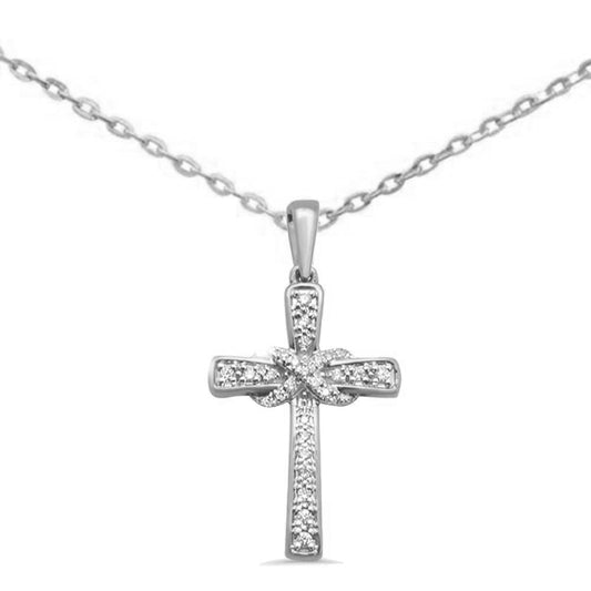 Muse Jewelry .11ct G SI 10K White Gold Diamond Infinity Cross Pendant 18" Long Chain