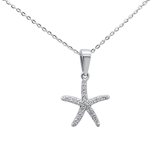 Muse Jewelry .13ct 14K White Gold Round Diamond Starfish Pendant Necklace 18" Long Chain