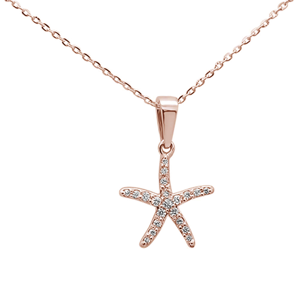 Muse Jewelry .17ct 14K Rose Gold Round Diamond Starfish Pendant Necklace 16"+ 2" Ext.