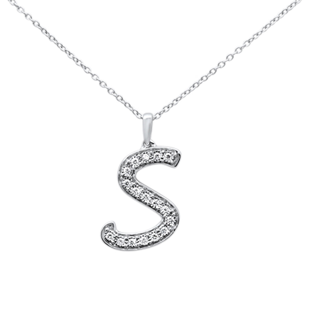 Muse Jewelry .10ct F SI 14k White Gold Diamond "S" Initial Pendant Necklace 18"