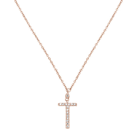 Muse Jewelry .07ct G SI 10K Rose Gold Diamond Cross Pendant Necklace 18"