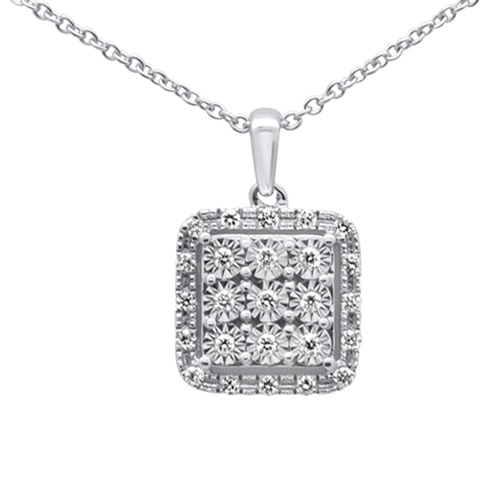 Muse Jewelry .15ct 10K White Gold Diamond Square Pendant Necklace 18"