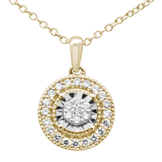 Muse Jewelry .25ct 10K Yellow Gold Diamond Round Halo Pendant Necklace 18"