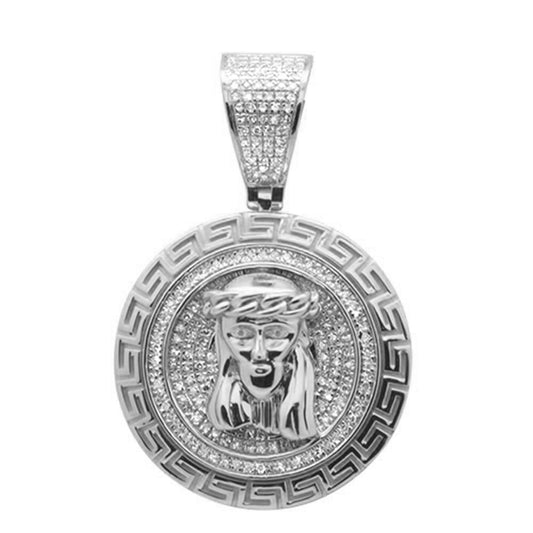 Muse Jewelry .48CT G SI 10KT White Gold Diamond Jesus Head Iced Out Charm Pendant