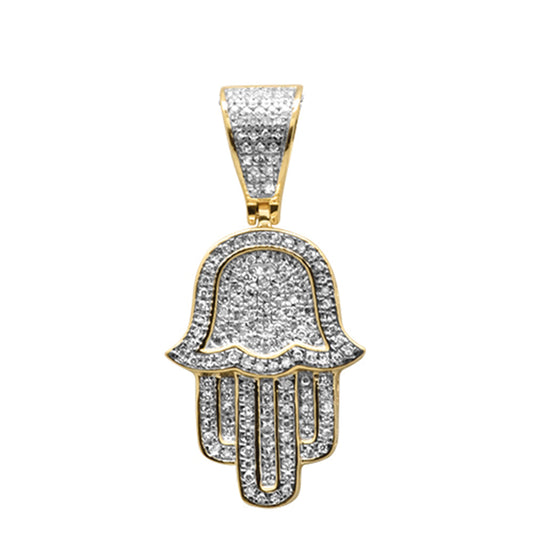 Muse Jewelry .27ct G SI 14K Yellow Gold Diamond Micro Pave Iced Out Hand of Hamsa Charm Pendant