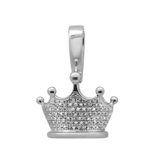 Muse Jewelry .27CT G SI 10K White Gold Diamond Men's Micro Pave Iced Out Crown Charm Pendant