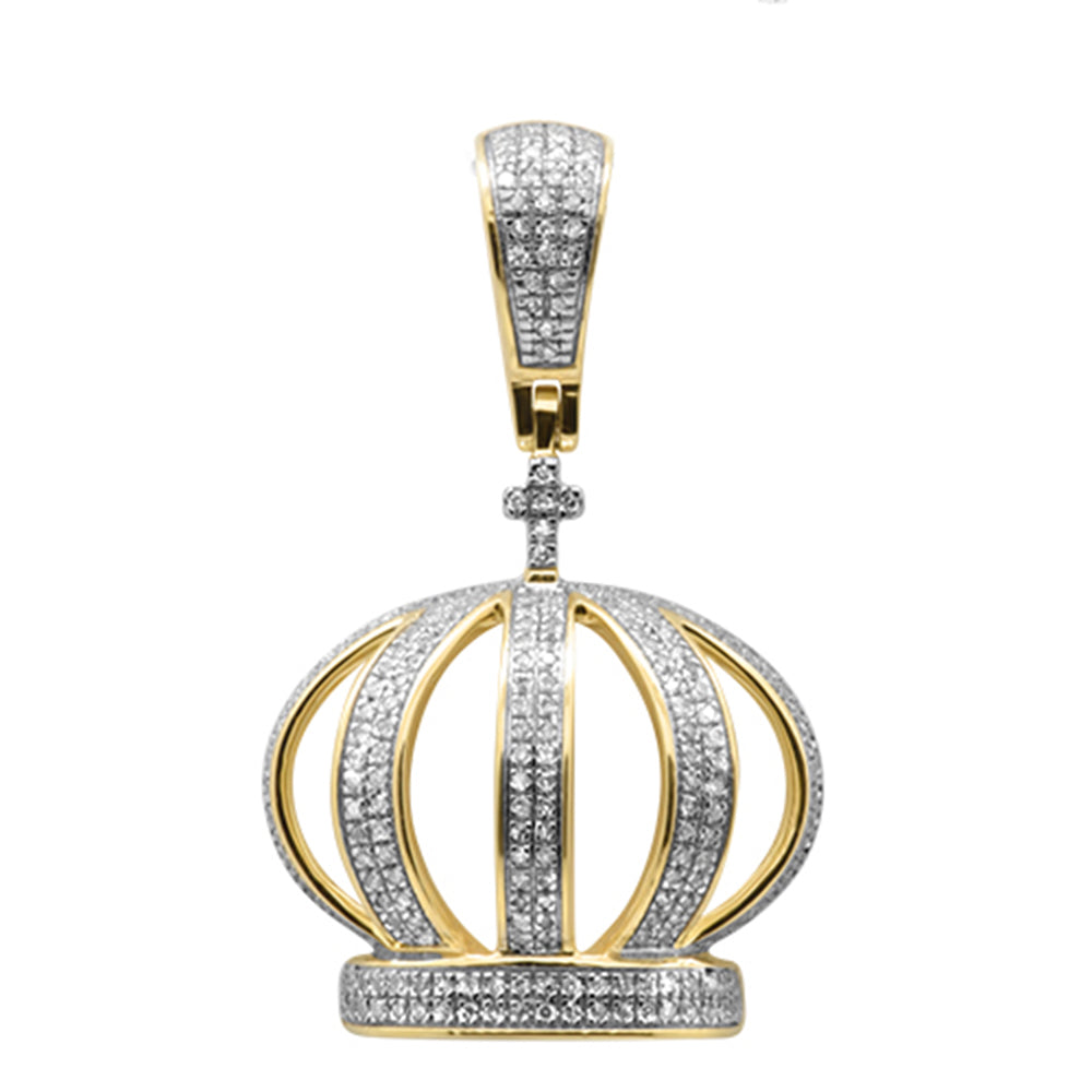 Muse Jewelry .42ct G SI 10K Yellow Gold Diamond Micro Pave Men Cross Crown Iced Out Charm Pendant