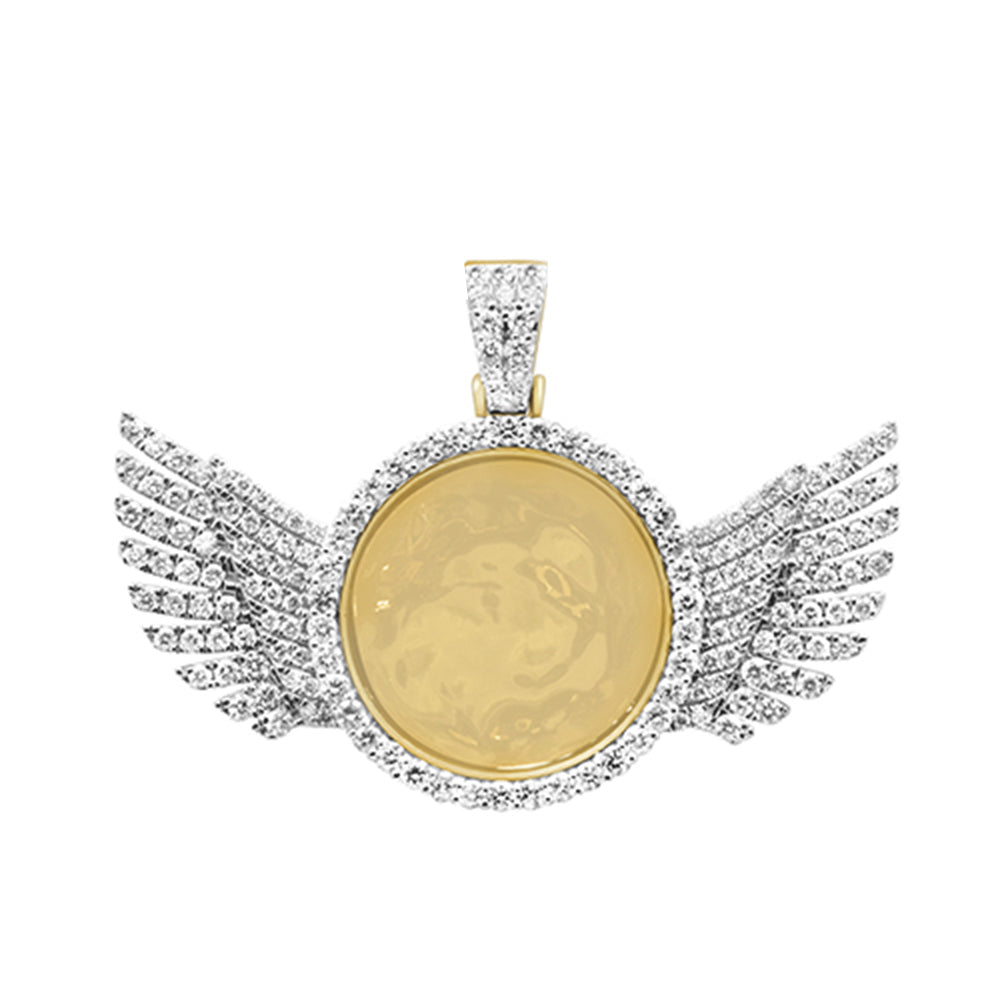 Muse Jewelry 3.11ct G SI 10K Yellow Gold Wings Diamond Circle Micro Pave Iced Out Picture Locket Pendant