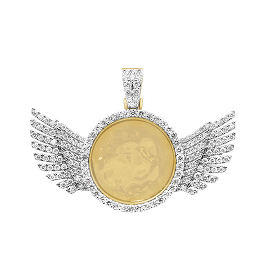 Muse Jewelry 3.11ct G SI 10K Yellow Gold Wings Diamond Circle Micro Pave Iced Out Picture Locket Pendant