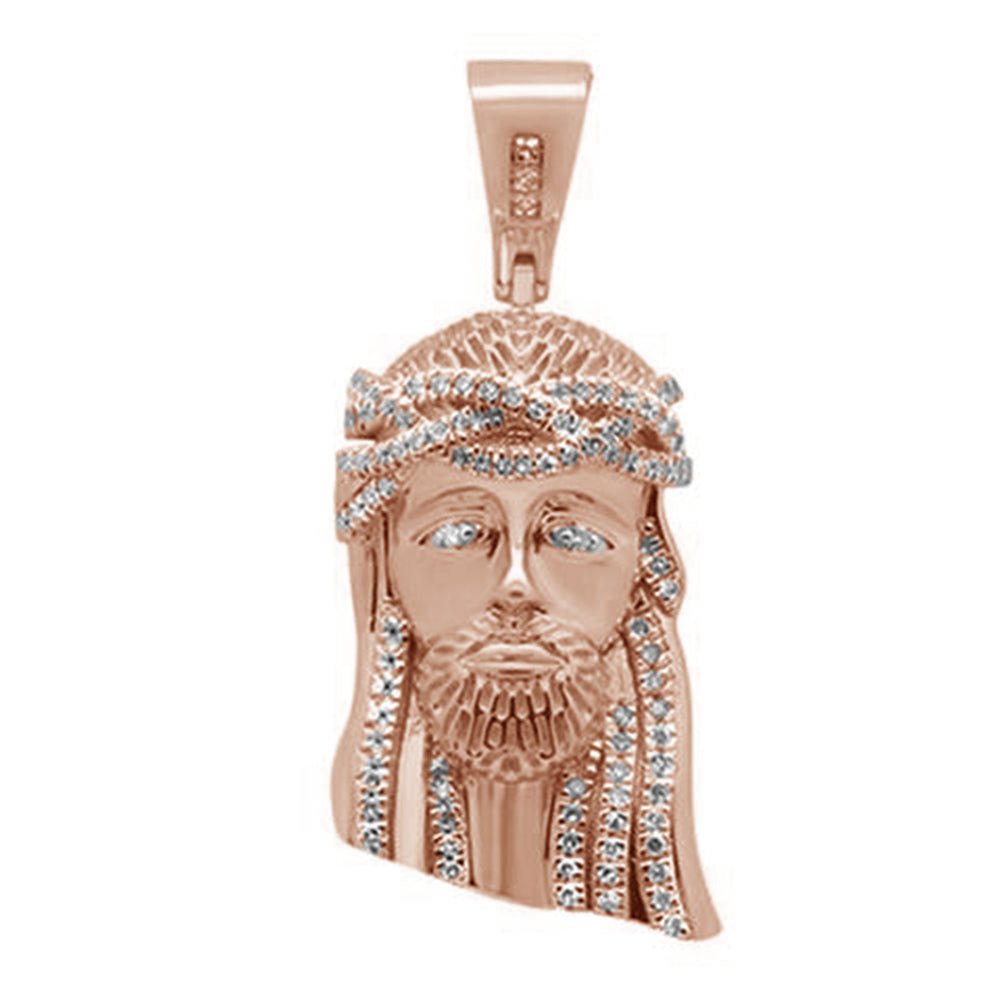 Muse Jewelry .22ct G SI 10K Rose Gold Micro Pave Jesus Head Diamond Charm Pendant