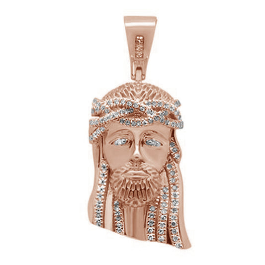 Muse Jewelry .22ct G SI 10K Rose Gold Micro Pave Jesus Head Diamond Charm Pendant