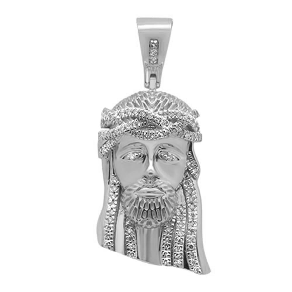 Muse Jewelry .22ct G SI 10K White Gold Micro Pave Jesus Head Diamond Charm Pendant