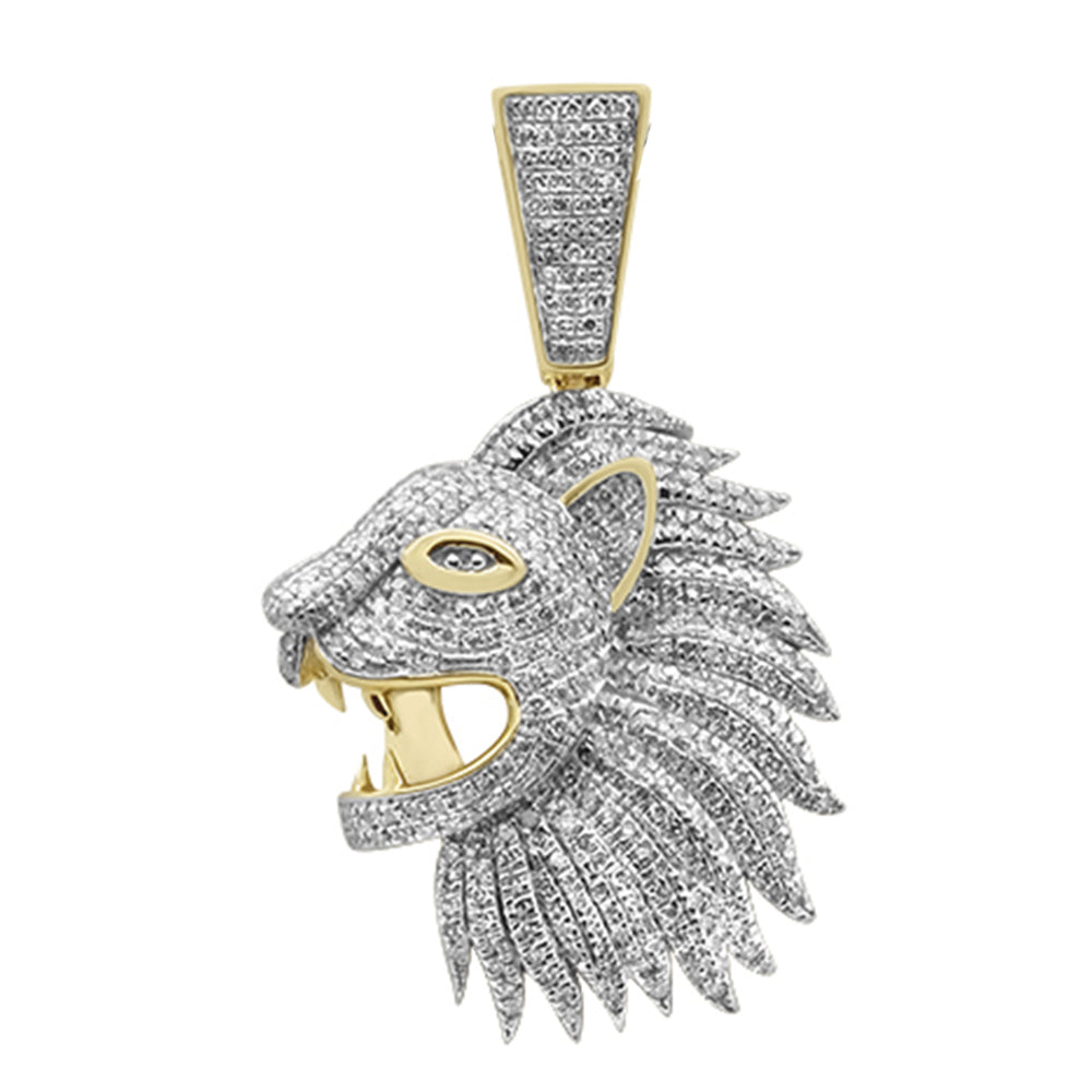 Muse Jewelry .77ct G SI 10K Yellow Gold Diamond Micro Pave Hip Hop Lion Head Charm Pendant