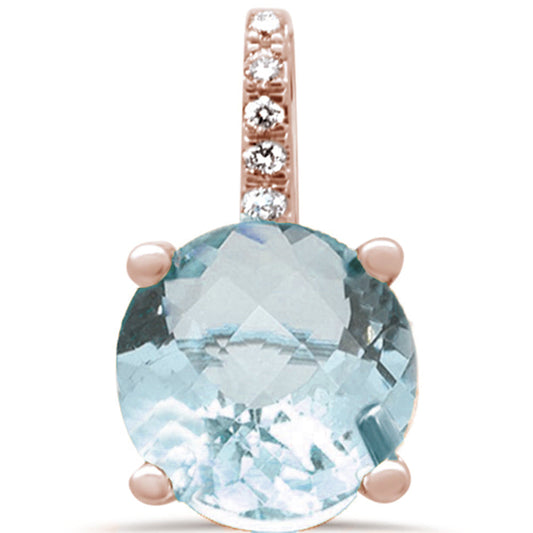 Muse Jewelry 1.62ct F SI 14K Rose Gold Diamond & Aqua Gemstone Pendant