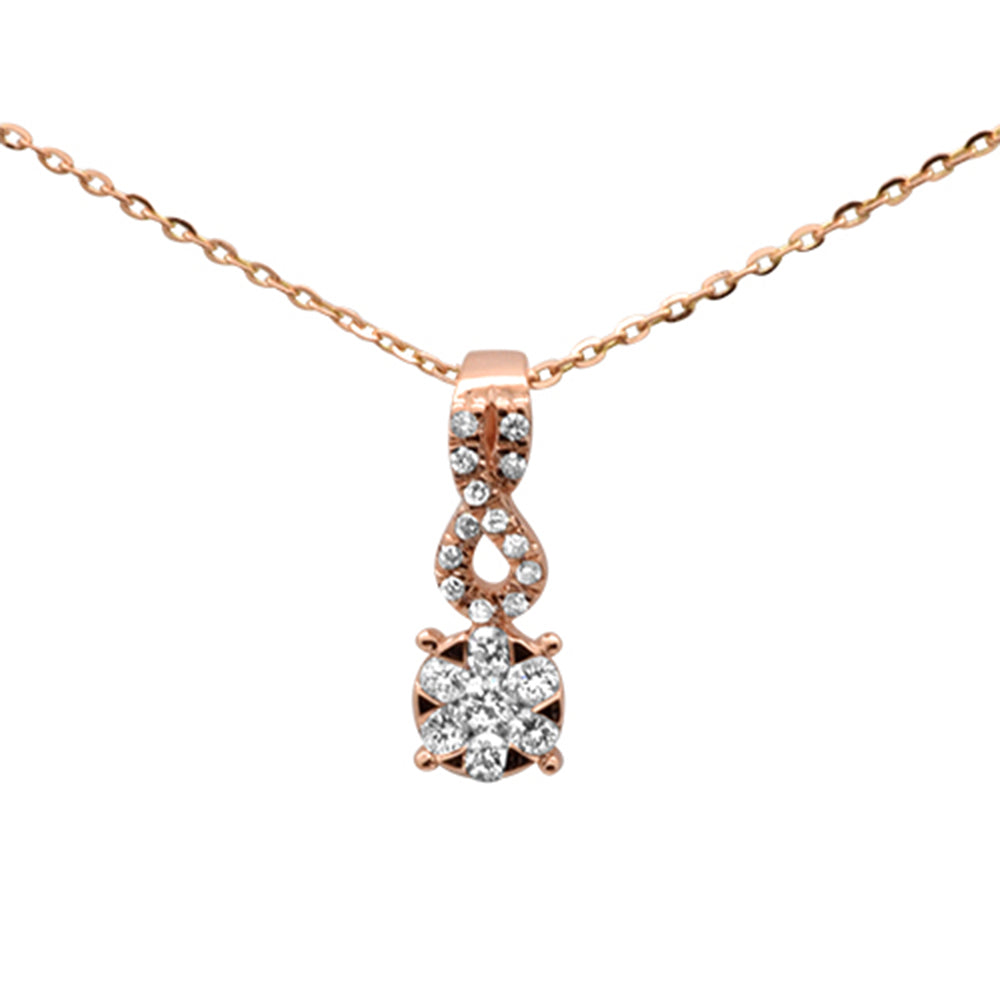 Muse Jewelry .20ct F SI 14K Rose Gold Round Diamond Drop Pendant Necklace 16" +2" Ext