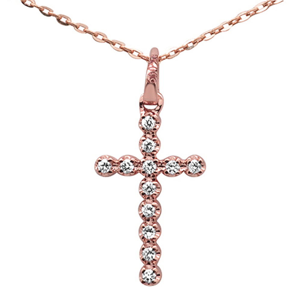 Muse Jewelry .10ct F SI 14K Rose Gold Diamond Cross Pendant Necklace 16" +2" Ext