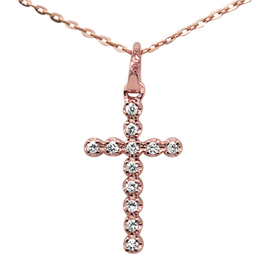 Muse Jewelry .10ct F SI 14K Rose Gold Diamond Cross Pendant Necklace 16" +2" Ext