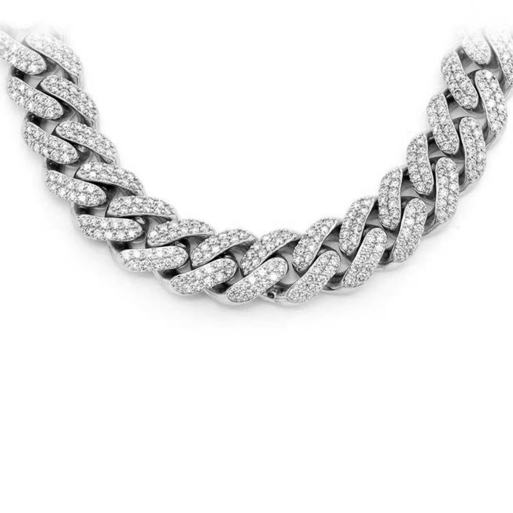 Muse Jewelry 11MM 14.16ct G SI 14KT White Gold Diamond Round Cuban Necklace 22"