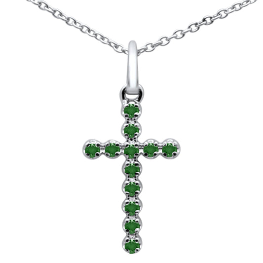 Muse Jewelry .09ct G SI 14K White Gold Natural Emerald Cross Pendant Necklace 16+2" Ext.