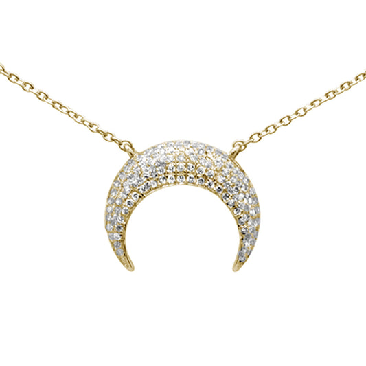 Muse Jewelry .26ct G SI 14K Yellow Gold Diamond Trendy Half Moon Pendant Necklace 16+2" Ext.