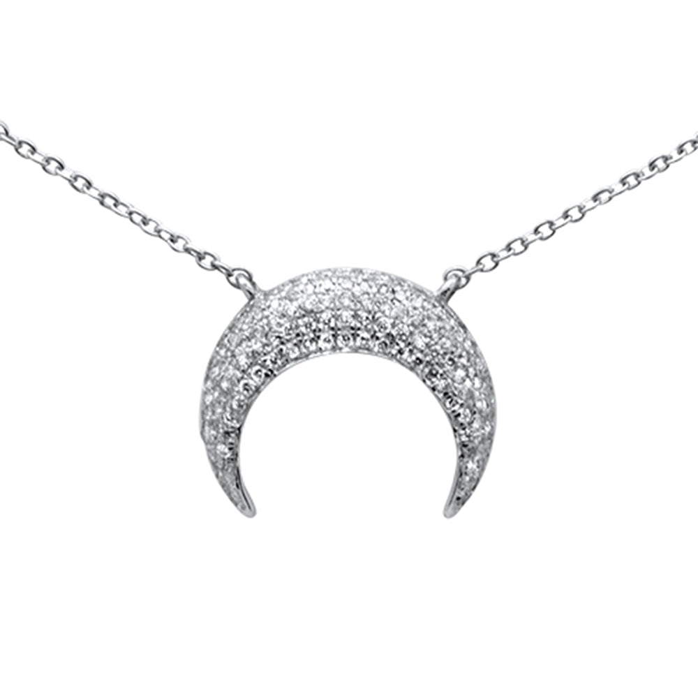 Muse Jewelry .26ct G SI 14K White Gold Diamond Trendy Half Moon Pendant Necklace 16+2" Ext.