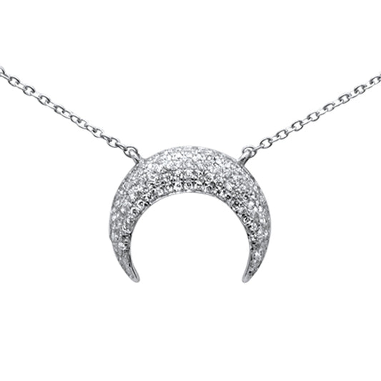 Muse Jewelry .26ct G SI 14K White Gold Diamond Trendy Half Moon Pendant Necklace 16+2" Ext.