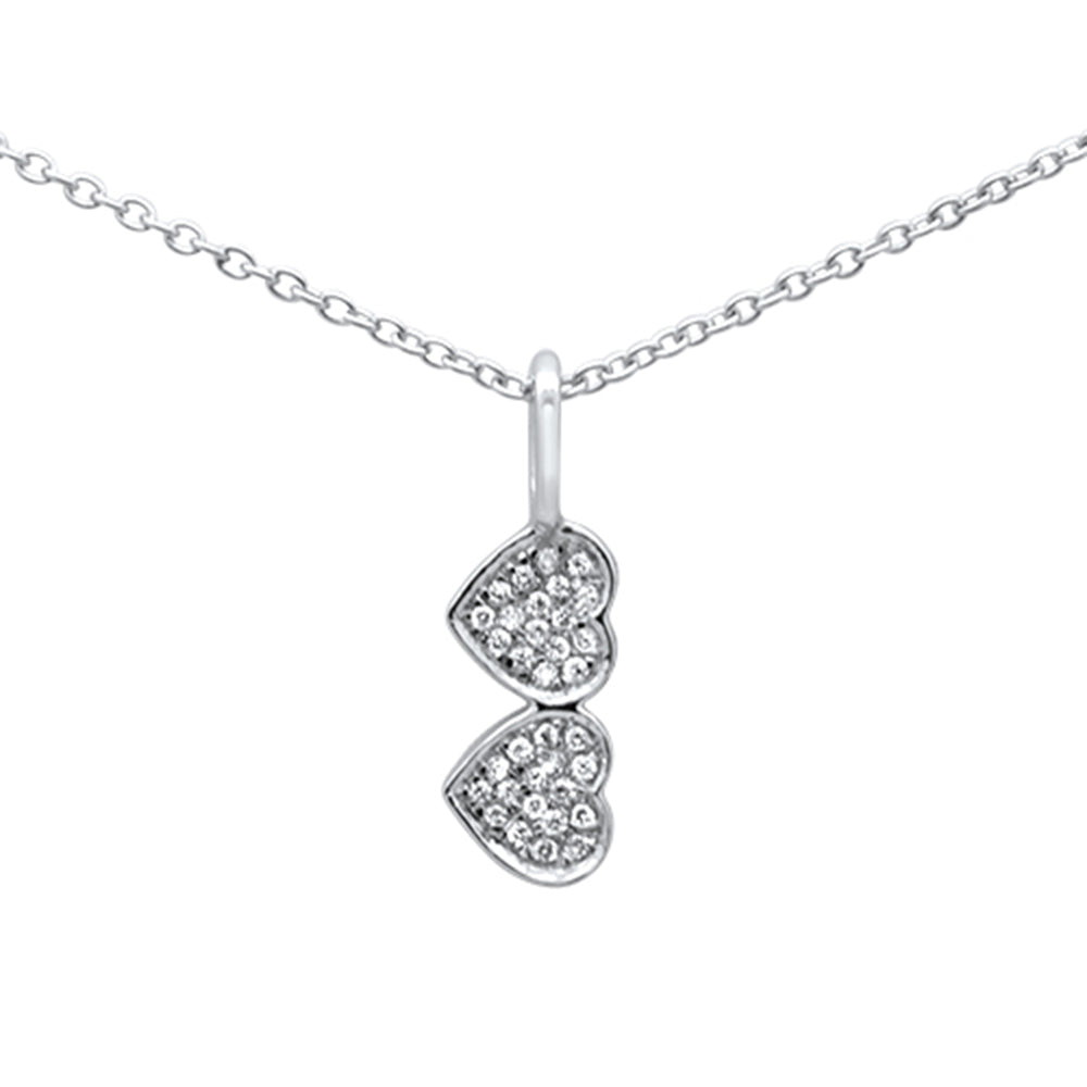 Muse Jewelry .06ct G SI 14K White Gold Diamond Double Heart Pendant 16+2" Ext.