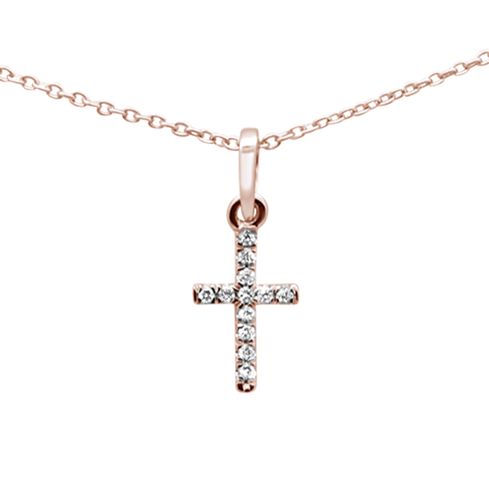 Muse Jewelry .05ct G SI 14K Rose Gold Diamond Cross Pendant Necklace 16+2" Ext.