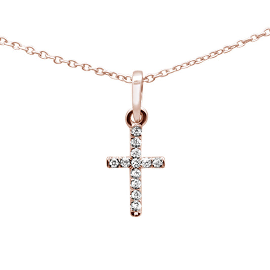 Muse Jewelry .05ct G SI 14K Rose Gold Diamond Cross Pendant Necklace 16+2" Ext.