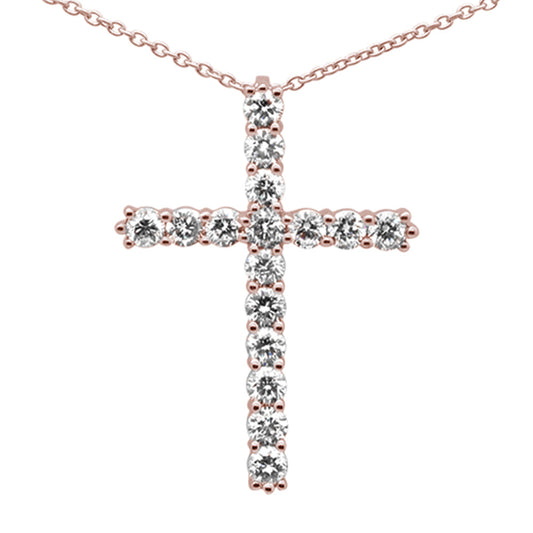 Muse Jewelry 1.05ct G SI 14K Rose Gold Diamond Cross Pendant Necklace