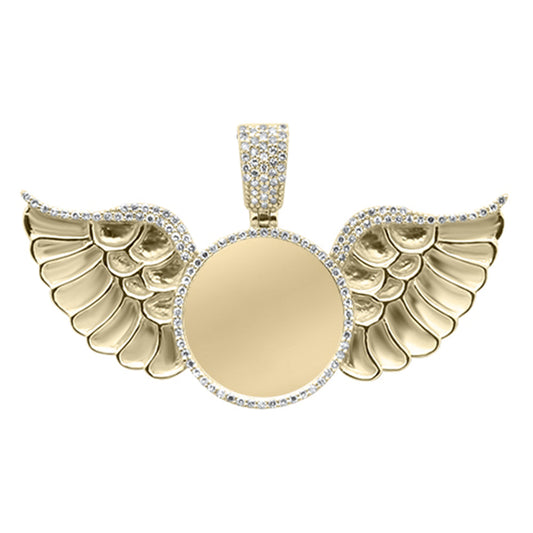 Muse Jewelry .25CT G SI 10K Yellow Gold Diamond Iced Out Wings Angel Memory Pendant