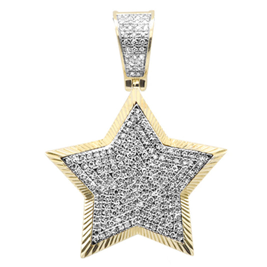 Muse Jewelry .53ct G SI 10K Yellow Gold Diamond Hip Hop Micro Pave Star Charm Pendant