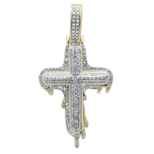 Muse Jewelry .53ct G SI 10K Yellow Gold Diamond Drip Iced Out Cross Charm Pendant