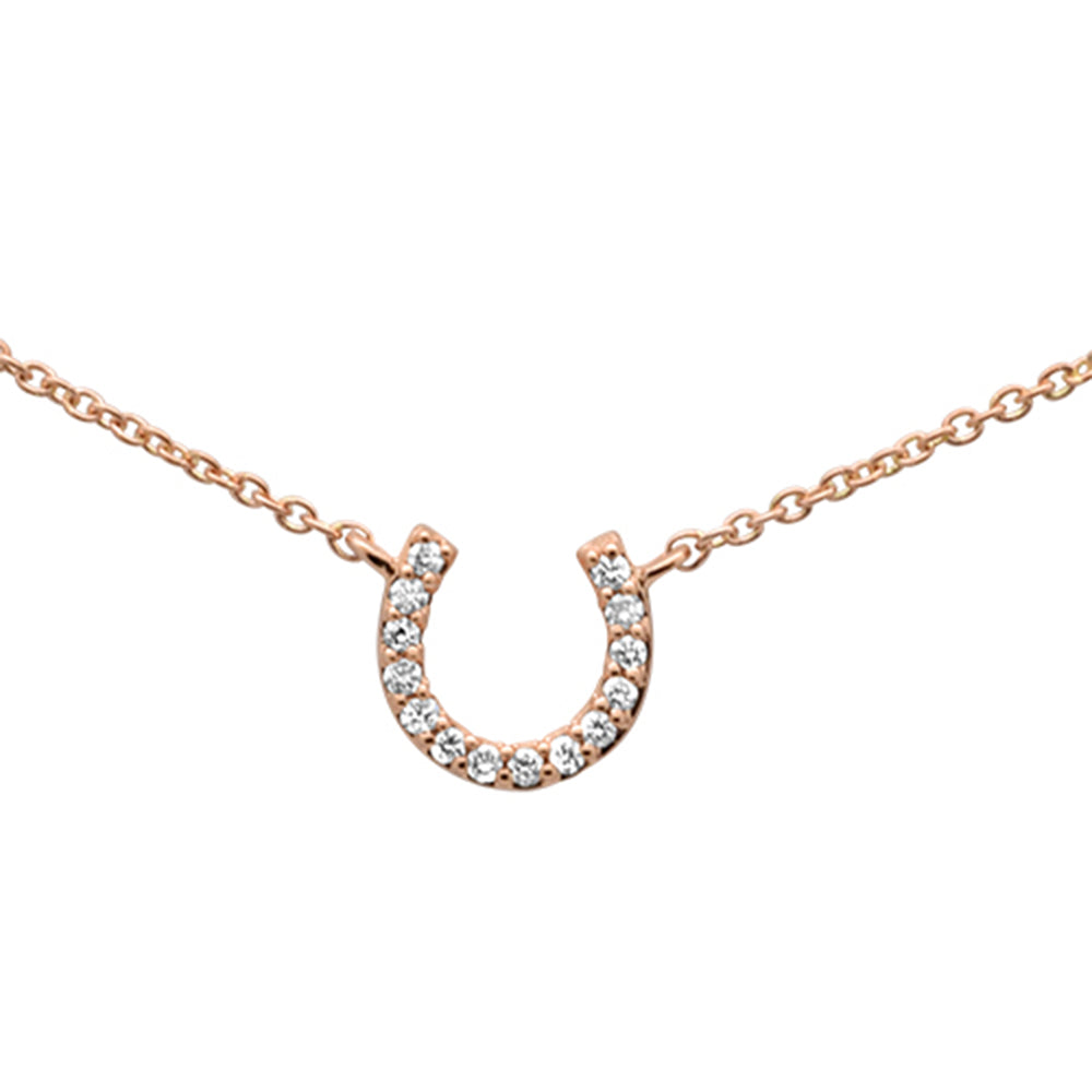 Muse Jewelry .07ct F SI 14K Rose Gold Diamond Horse Shoe Good Luck Pendant Necklace 16" + 2" Ext