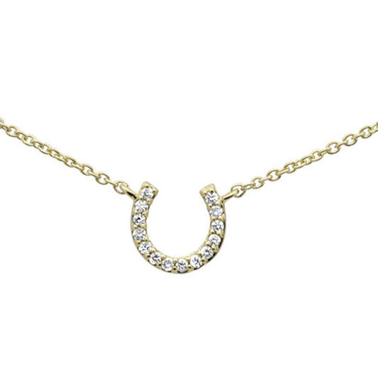 Muse Jewelry .06CT G SI 14KT Yellow Gold Diamond Horse Shoe Good Luck Pendant 16"+ 2" Ext