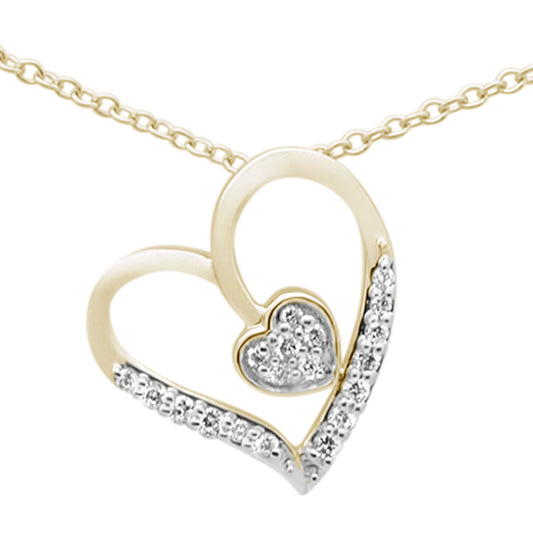 Muse Jewelry .11CT G SI 10KT Yellow Gold Diamond Trendy Heart Pendant Necklace 18"