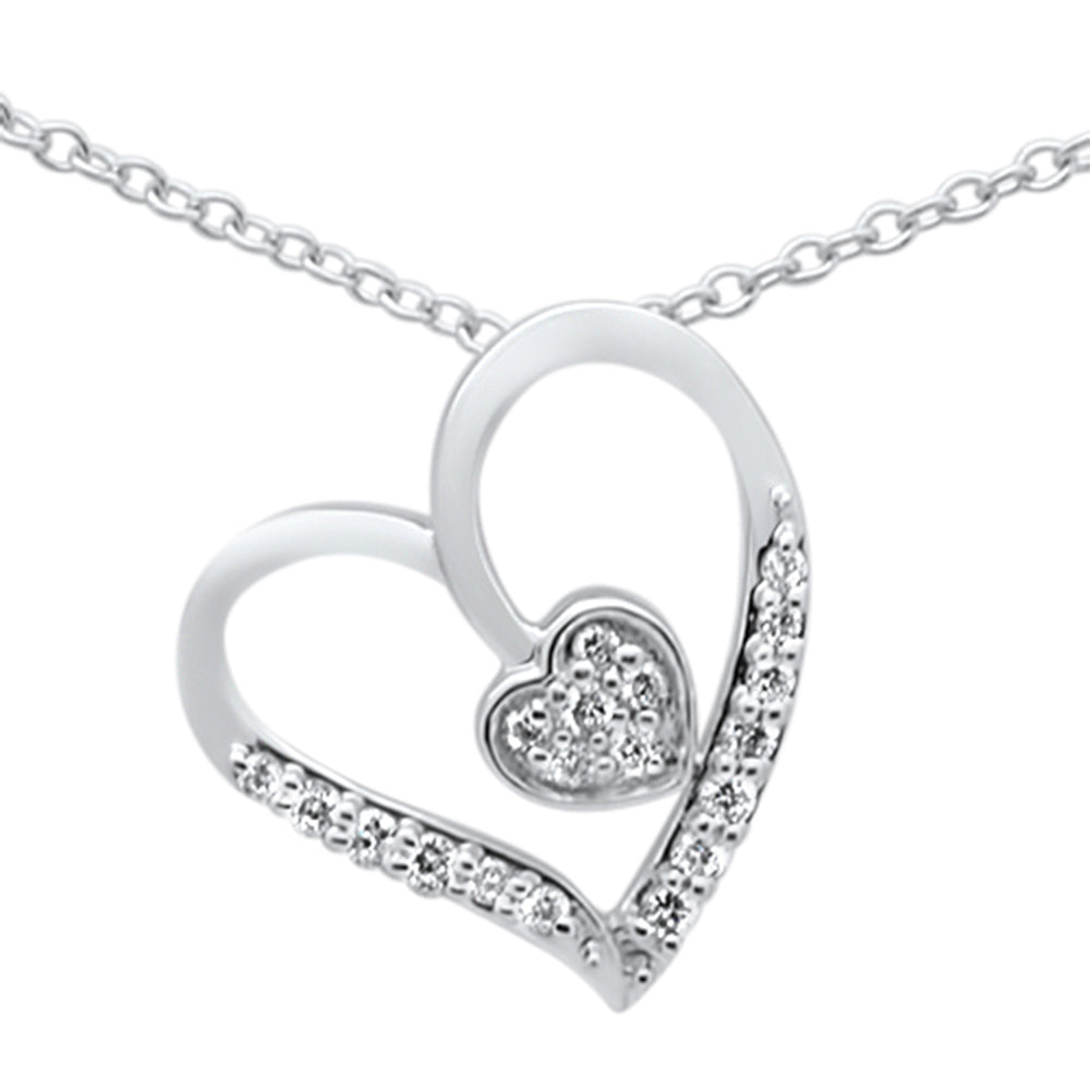 Muse Jewelry .11CT G SI 10KT White Gold Diamond Trendy Heart Pendant Necklace 18"