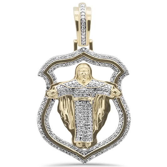 Muse Jewelry 1.35CT G SI 10K Yellow Gold Diamond Micro Pave Badge Jesus on Cross Charm Pendant