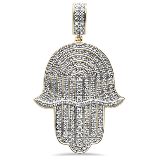 Muse Jewelry .41CT G SI 10KT Yellow Gold Diamond Micro Pave Hand of Hamsa Charm Pendant