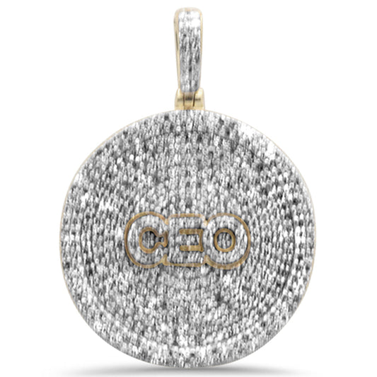 Muse Jewelry .81CT G SI 10KT Yellow Gold Diamond Micro Pave Iced out "CEO" Disc Charm Pendant