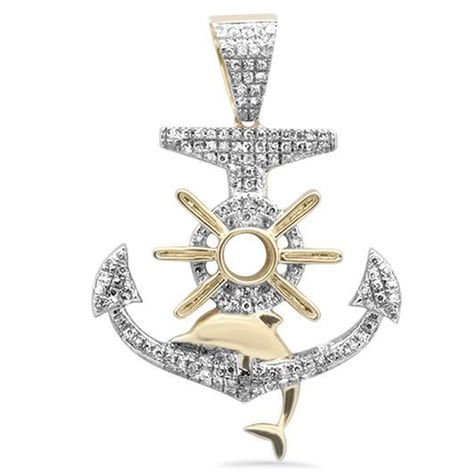 Muse Jewelry .34CT G SI 10K Yellow Gold Diamond Iced Out Anchor Nautical Charm Pendant