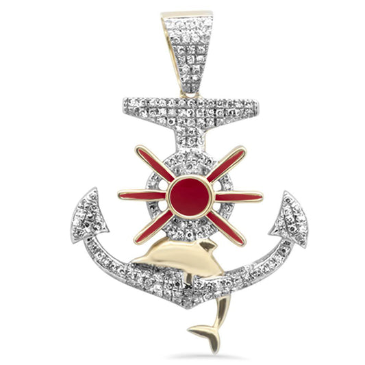 Muse Jewelry .33ct G SI 10K Yellow Gold Diamond & Red Enamel Anchor Hip Hop Pendant