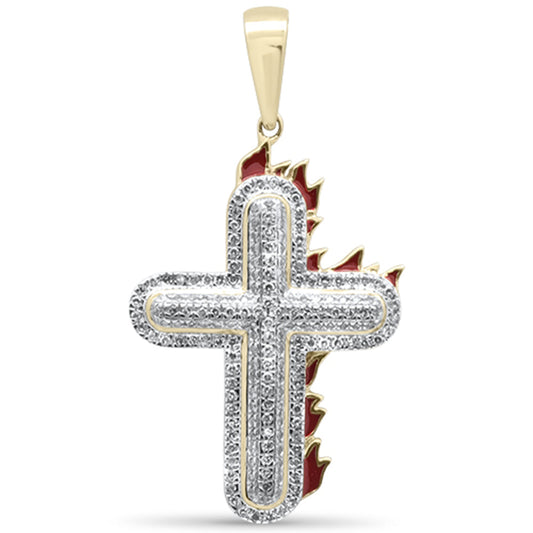 Muse Jewelry .51CT G SI 10K Yellow Gold Diamond Iced Out Cross on Fire Charm Pendant