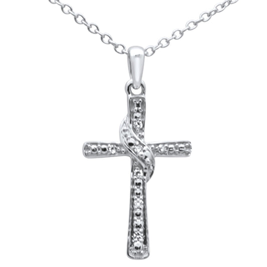 Muse Jewelry .03ct F SI 10K White Gold Diamond Cross Charm Pendant 18" Long